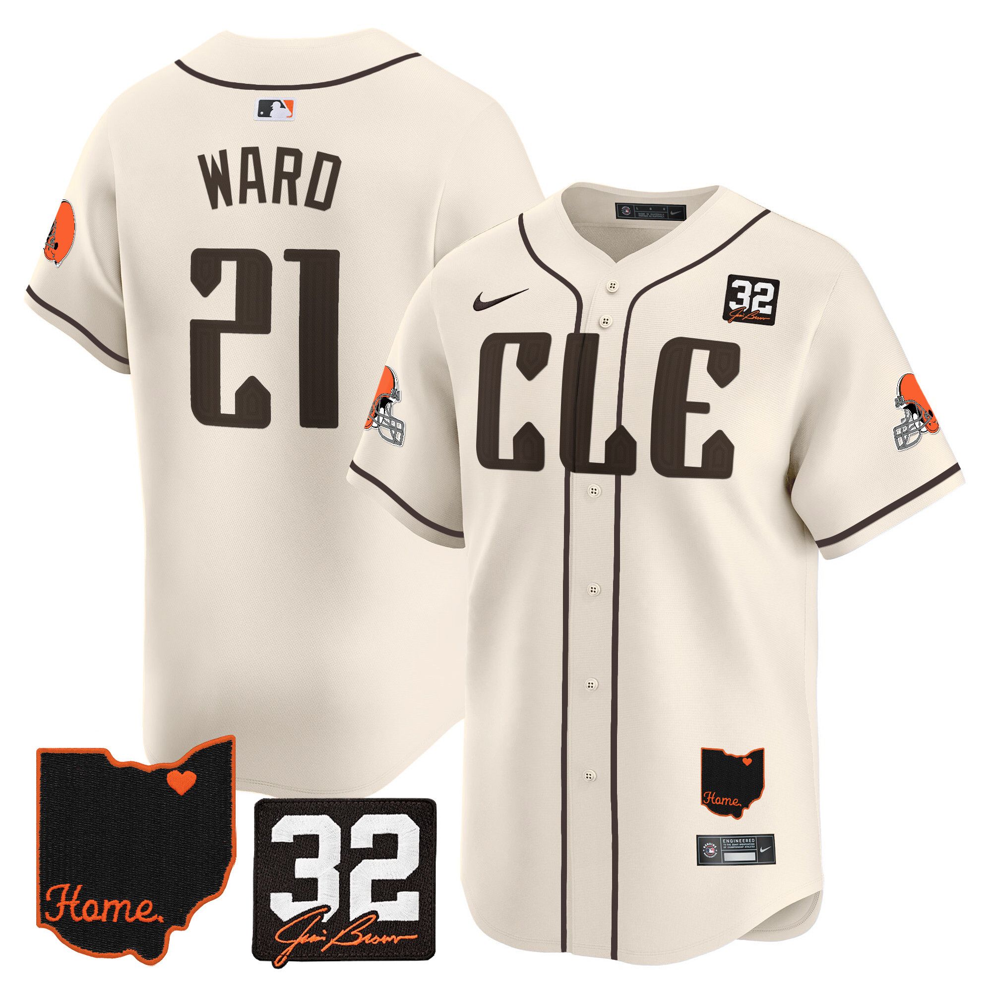 Men Cleveland Browns #21 Ward Cream Home Patch Vapor Premier Limited 2024 Nike NFL Jersey